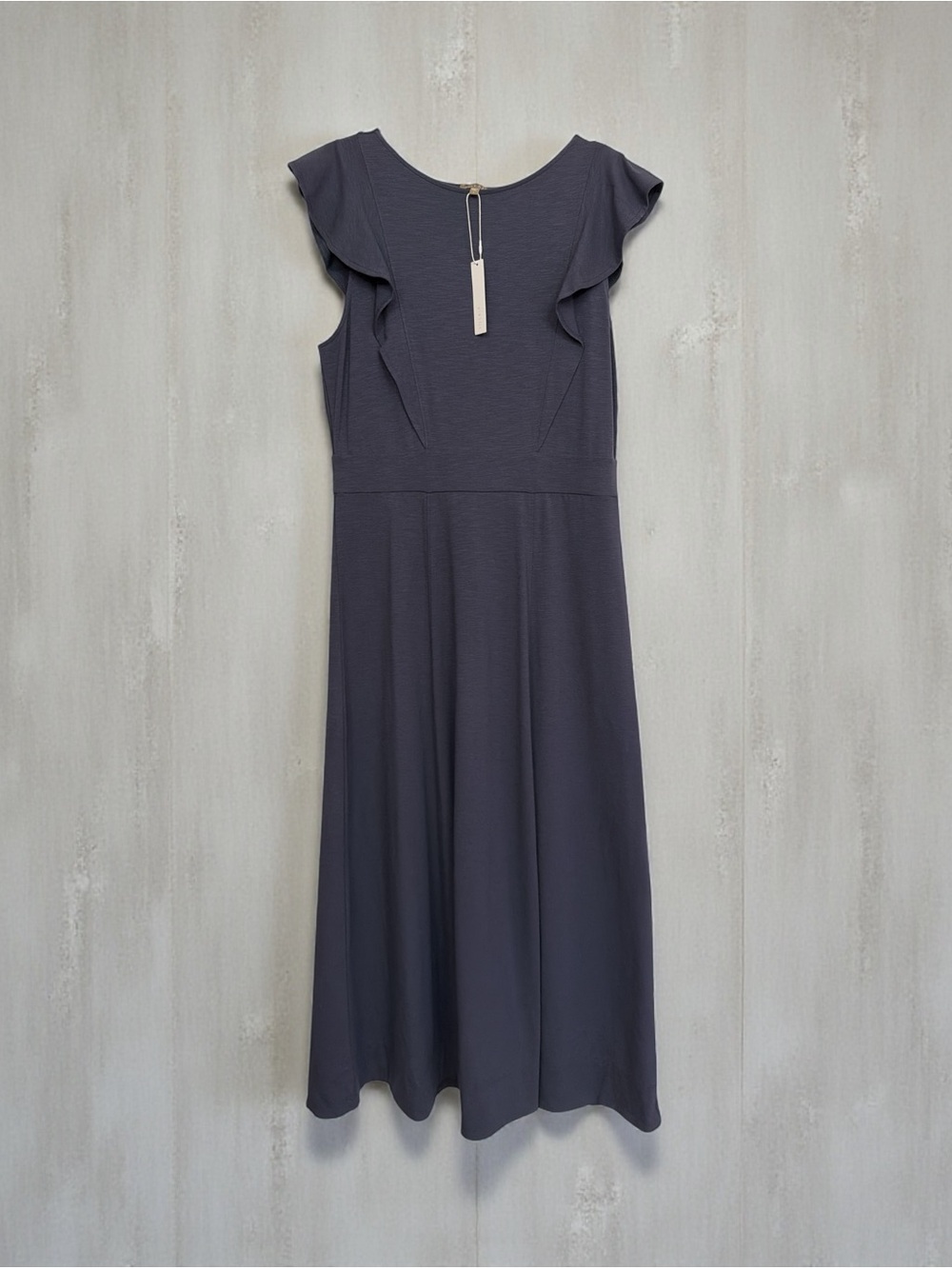Lilla P Charcoal Gray /blue tone Flutter-Sleeve Midi Dress